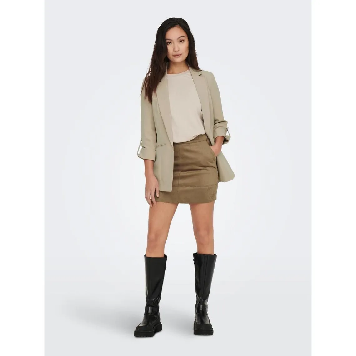 Blazer Col à revers Long beige | 3 Suisses
