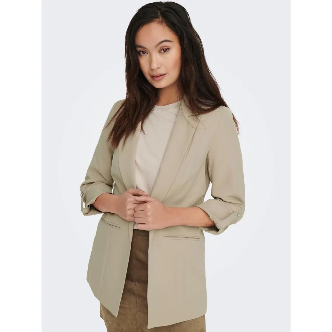 Blazer Col à revers Long beige | 3 Suisses
