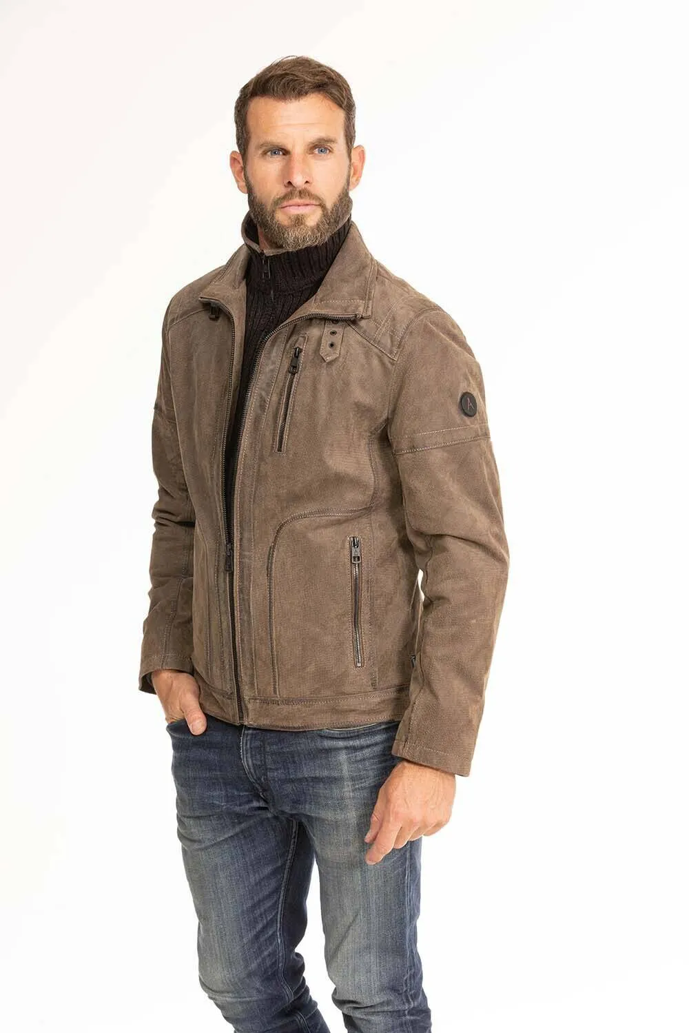 Blouson cuir homme noisette