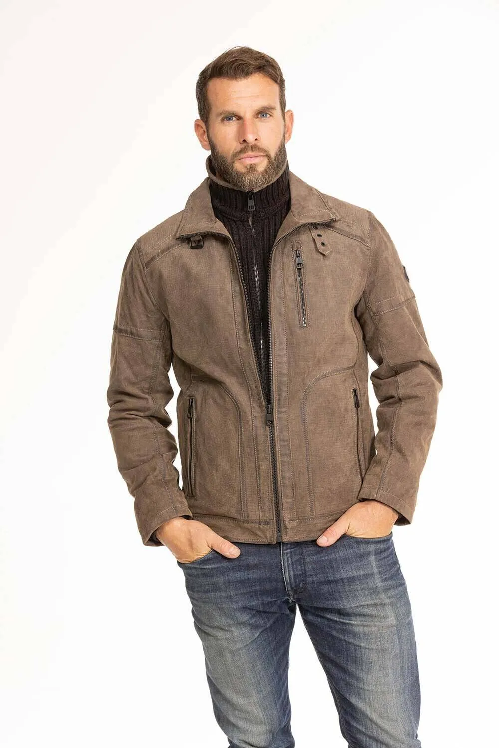 Blouson cuir homme noisette