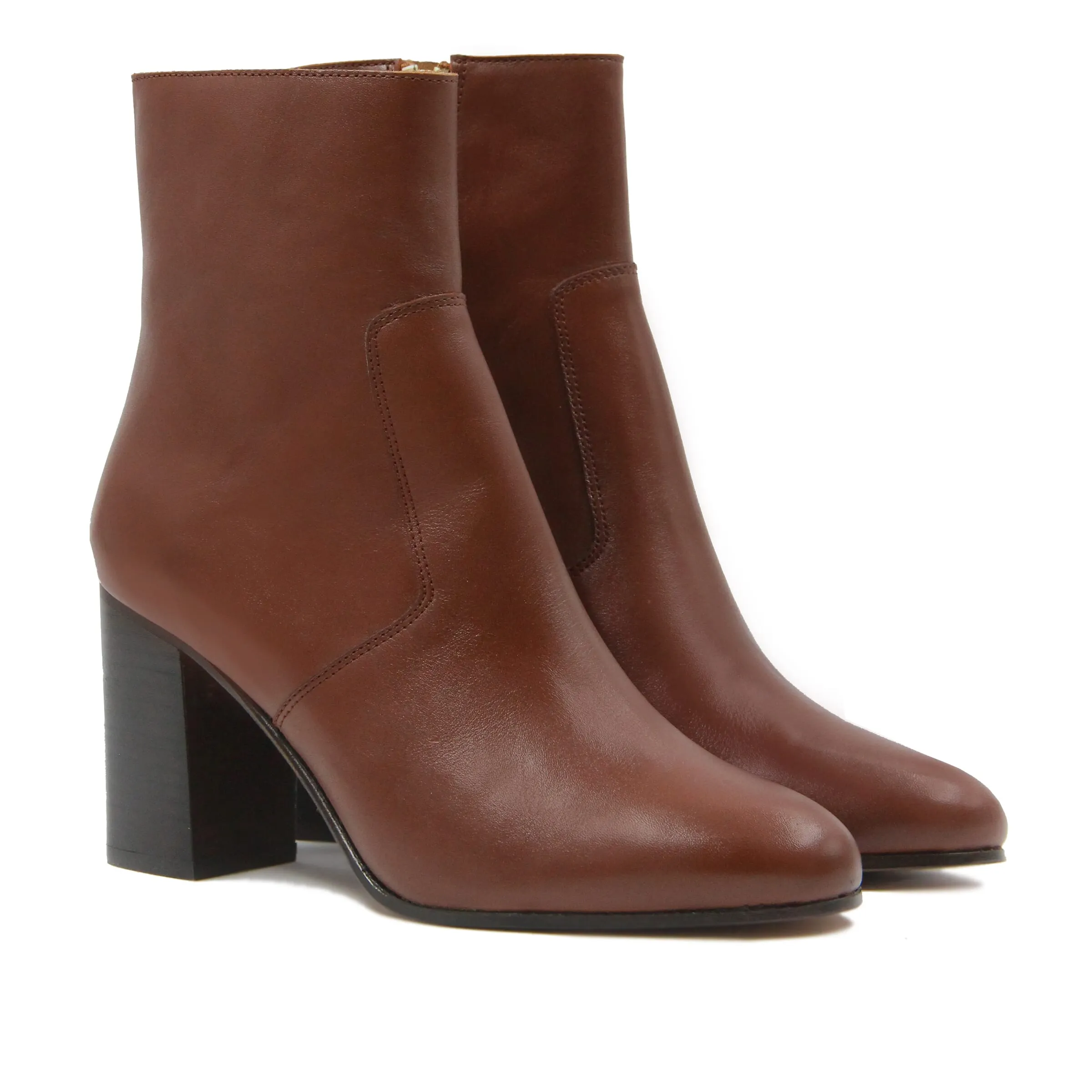 Bottines talon essentielles cuir camel