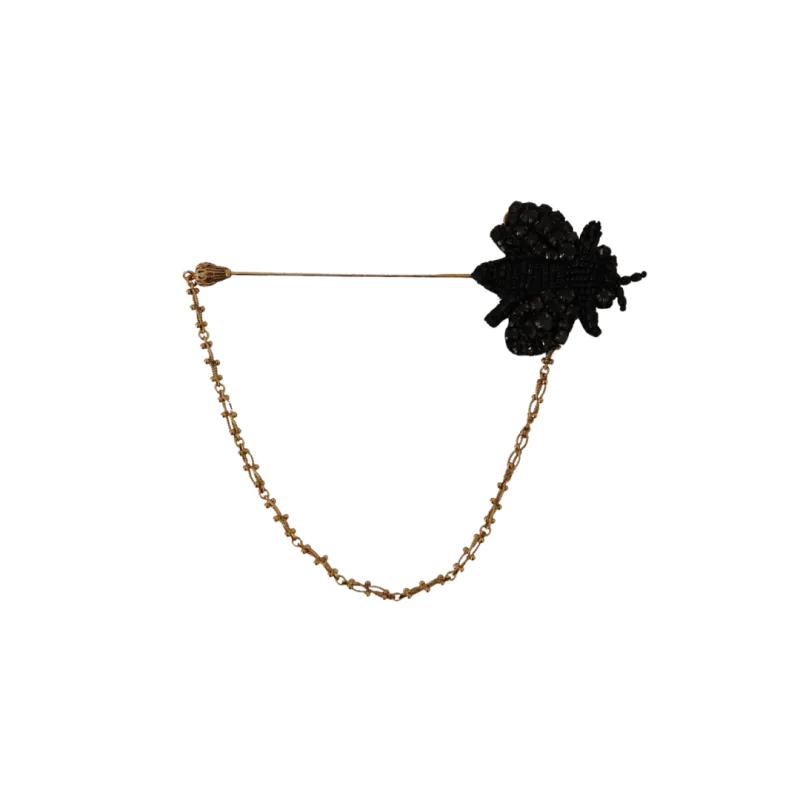 Broche à revers laiton noir cristal abeille