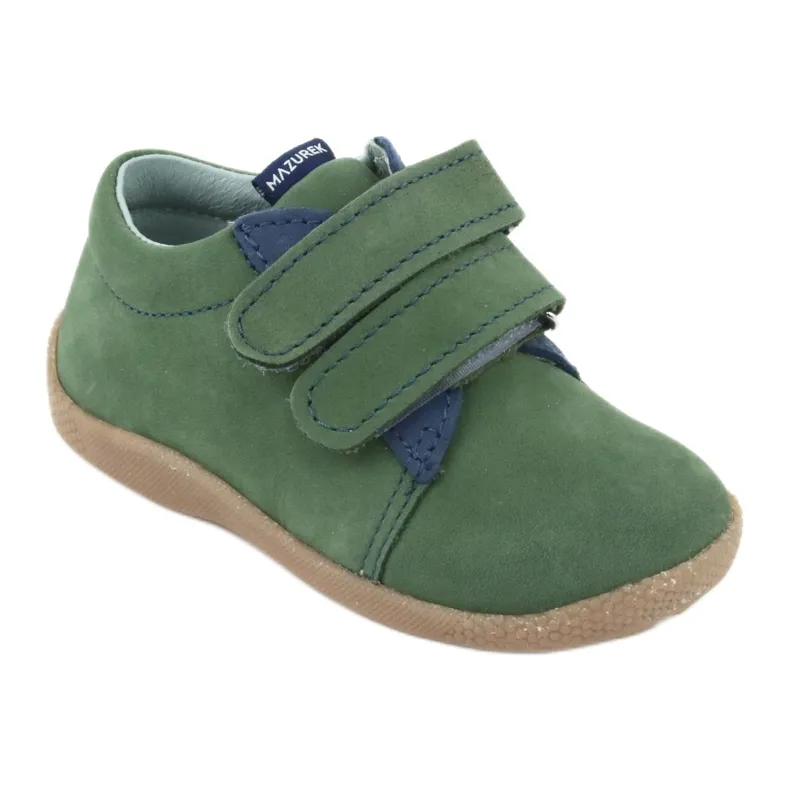 Chaussures en cuir avec Velcro Mazurek 305 vert bleu marin