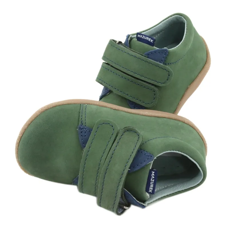 Chaussures en cuir avec Velcro Mazurek 305 vert bleu marin