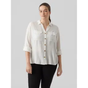 Chemise col chemise manches avec revers manches longues blanc en viscose Xena | 3 Suisses