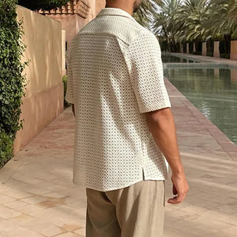 Chemise en tricot à manches courtes à revers creux vintage