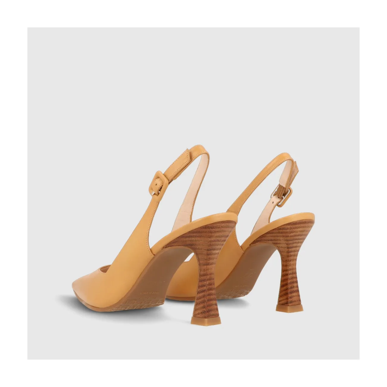 Escarpin talon ouvert Modern en cuir lisse camel avec fermeture boucle latérale | LODI Chaussures pour femme en ligne