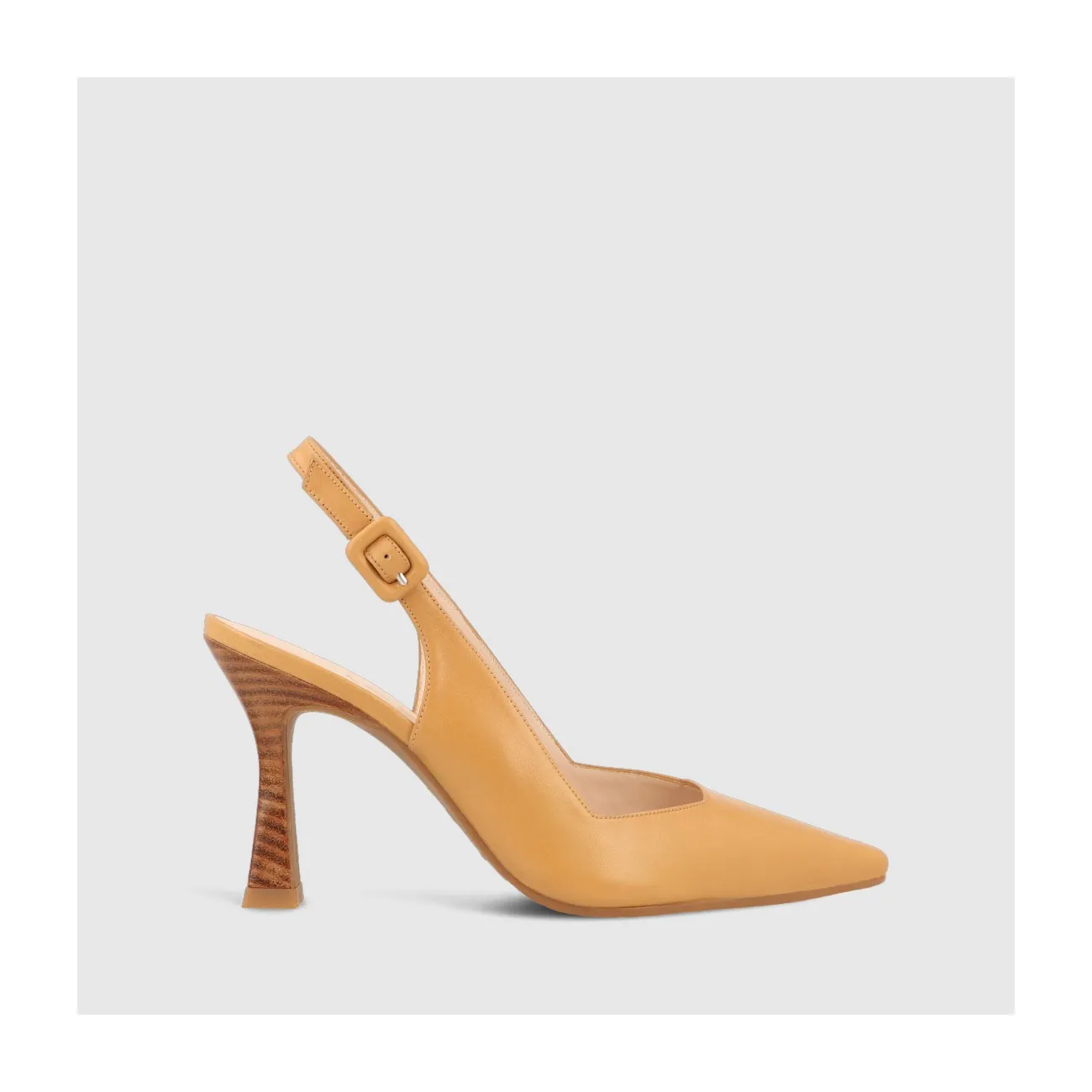 Escarpin talon ouvert Modern en cuir lisse camel avec fermeture boucle latérale | LODI Chaussures pour femme en ligne