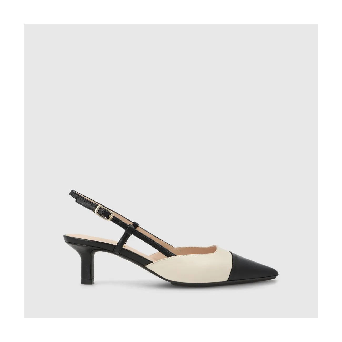 Escarpins à bride arrière pour femmes en cuir combiné noir et blanc. I LODI Chaussures femme en ligne.