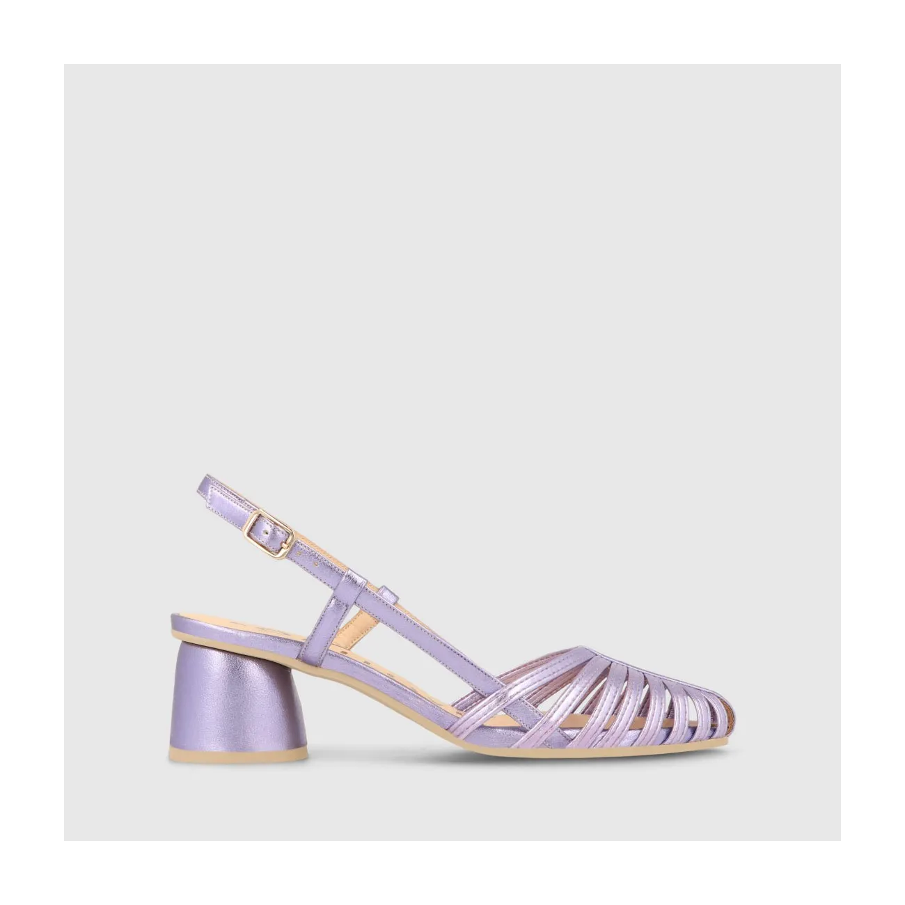 Escarpins à talon ouvert femme en cuir métallisé de couleur lilas | LODI Chaussures pour femme en ligne.
