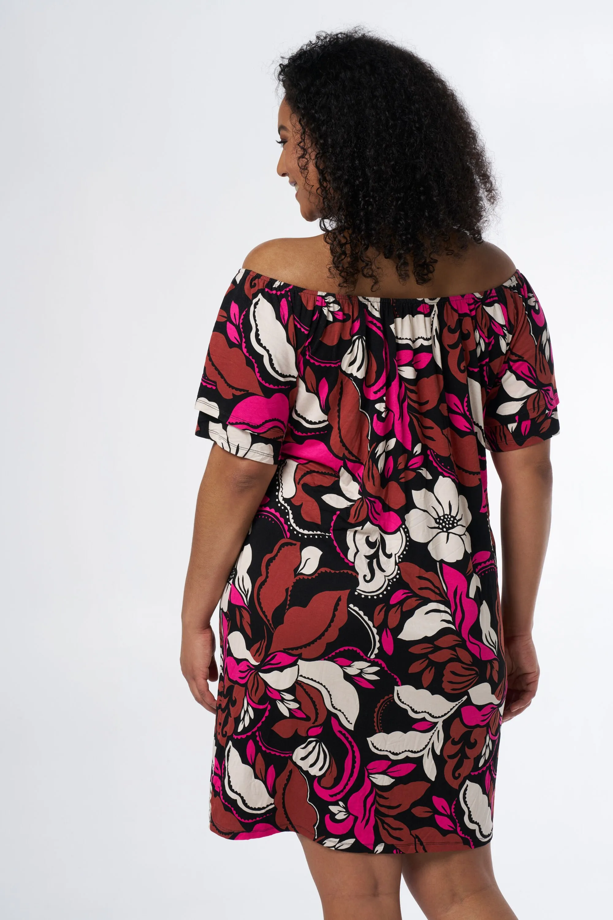Femmes Robe à épaules ajourées Multi Pink | MS Mode