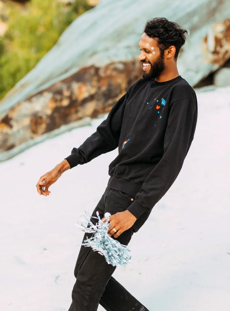 Lundi au Soleil - Sweat brodé noir Longue Vue H