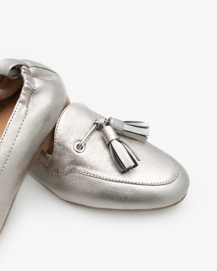 Mocassin Chic Cuir Argenté Femme | Lola | Adige Chaussures