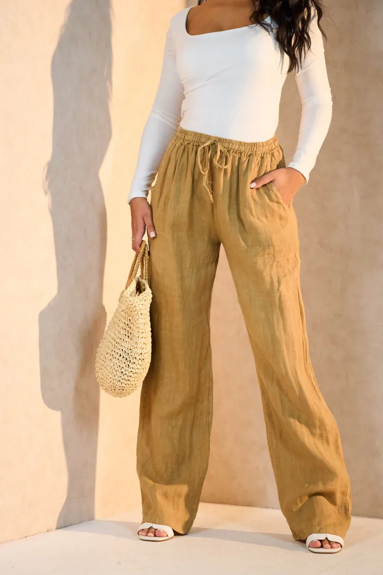 Pantalon en 100% lin camel