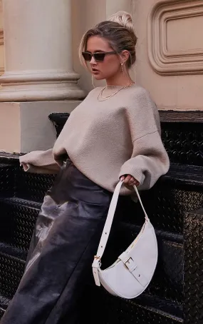 Pull en maille tricot taupe oversize