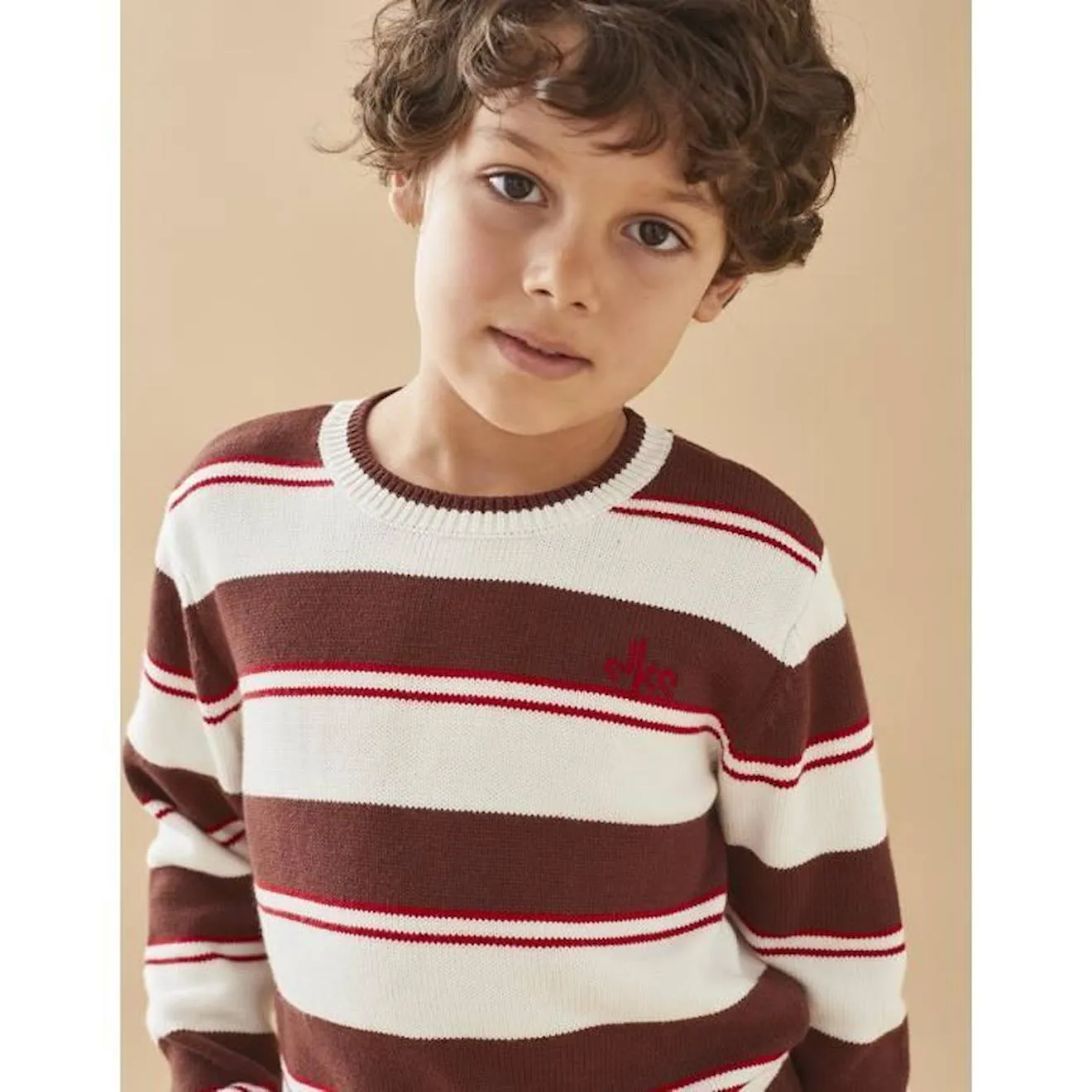 Pull tricot rayé beige - Noukies