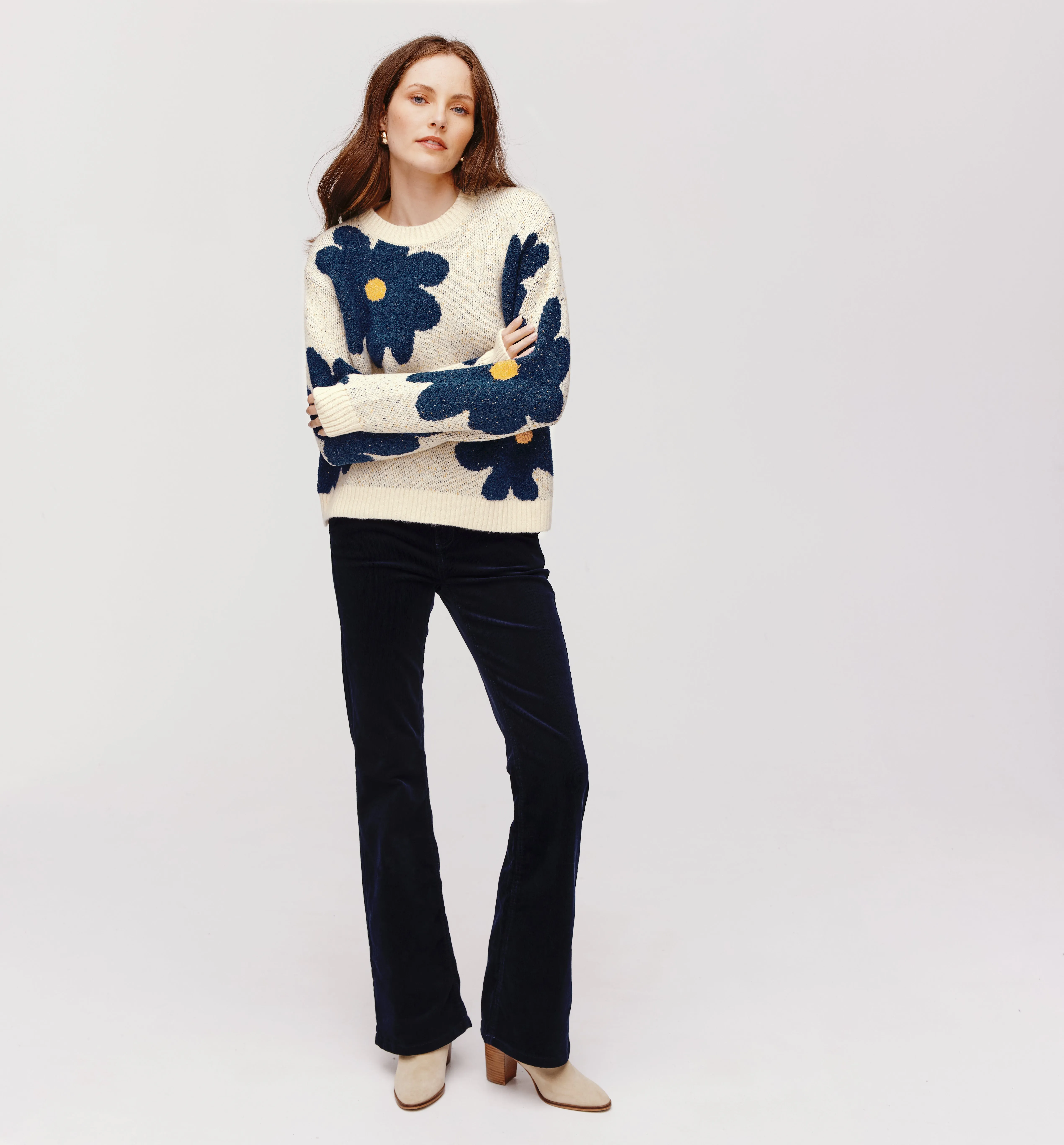 Pull à fleurs Femme - Imprimé marine