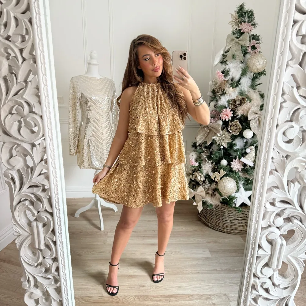 ROBE CASCADE SEQUINS DORÉE