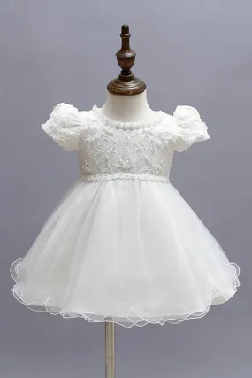 Robe de baptême fillette en dentelle à manche ballon