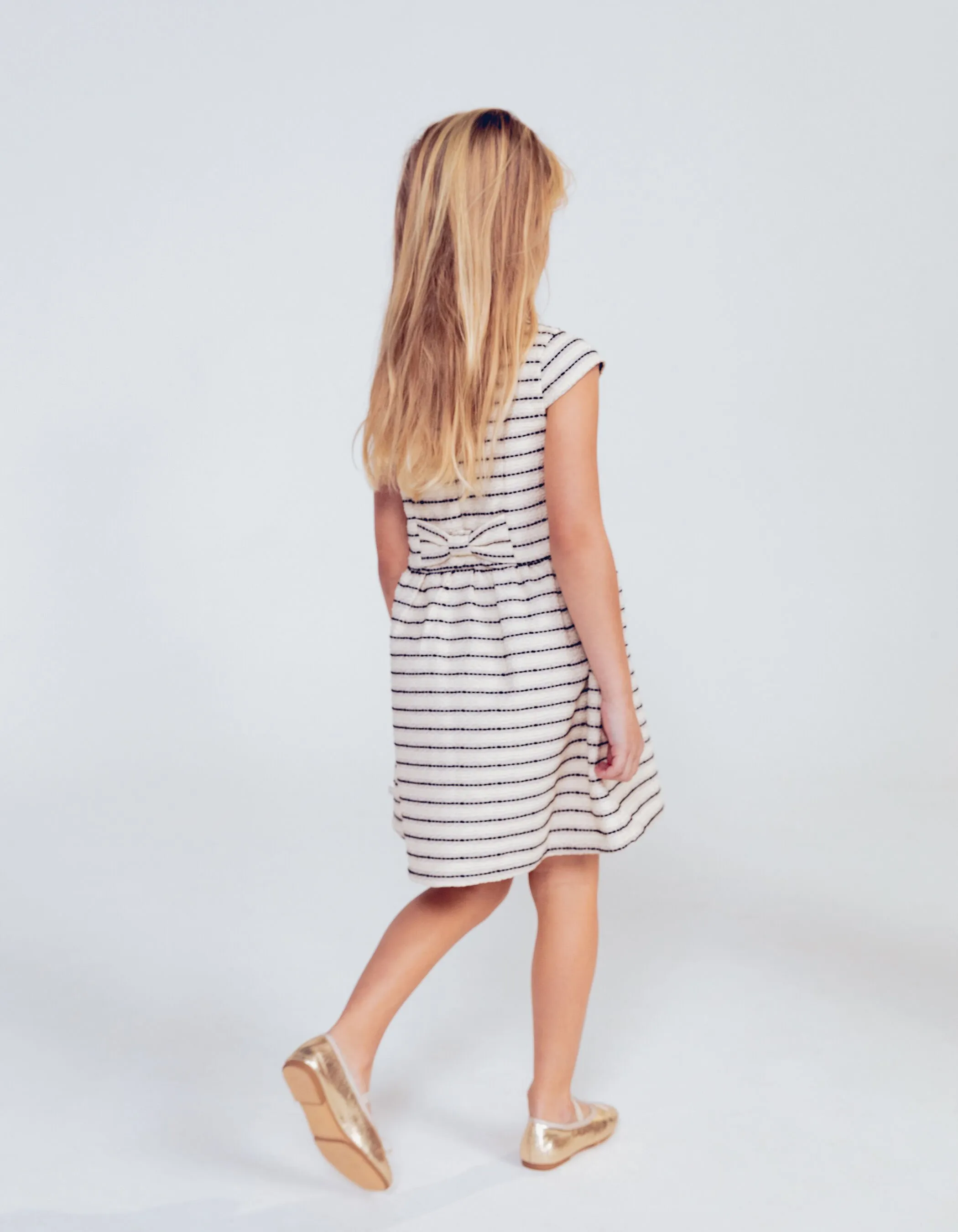 Robe écrue jacquard motif rayures fille