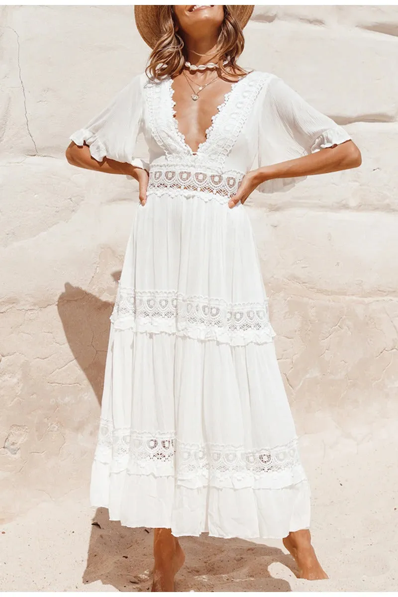 Robe Longue Blanche Dentelle Vintage