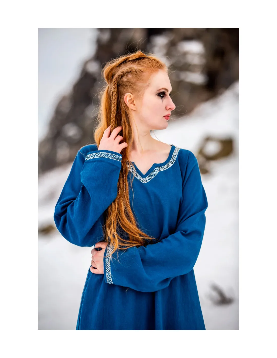 Robe Viking en coton modèle Brígida, bleu ⚔️ Boutique Épées