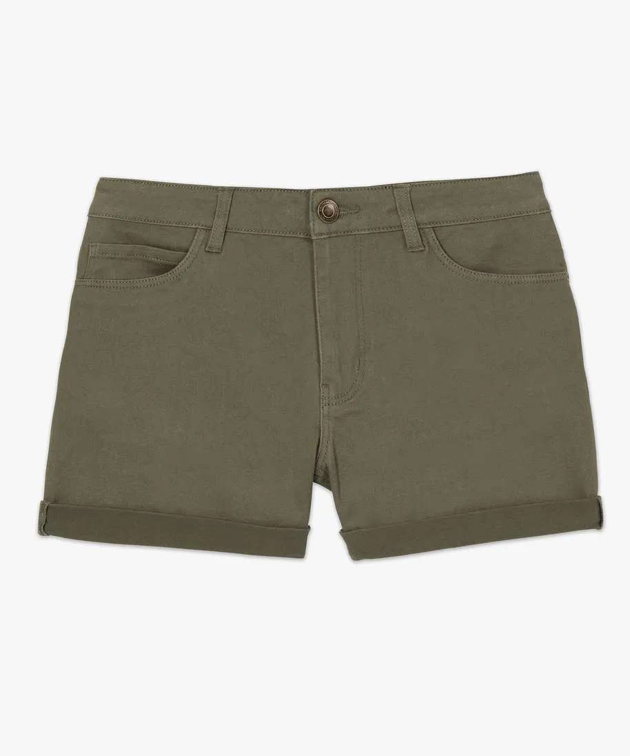 short femme facon denim avec revers cousus vert shorts