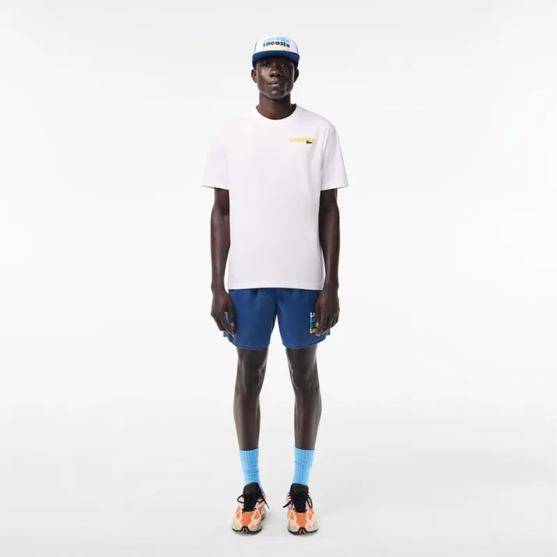 T-SHIRT DÉLAVÉ BLANC AVEC IMPRIMÉ LACOSTE EN DÉGRADÉ