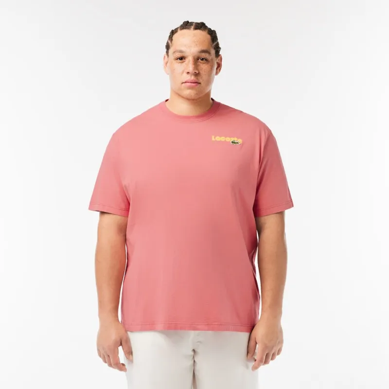 T-SHIRT DÉLAVÉ ROUGE AVEC IMPRIMÉ LACOSTE EN DÉGRADÉ