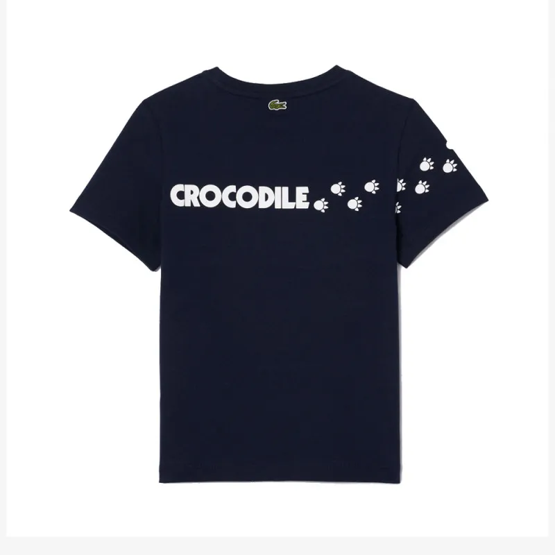 T-SHIRT LACOSTE ENFANT EN COTON IMPRIMÉ CROCODILE BLEU