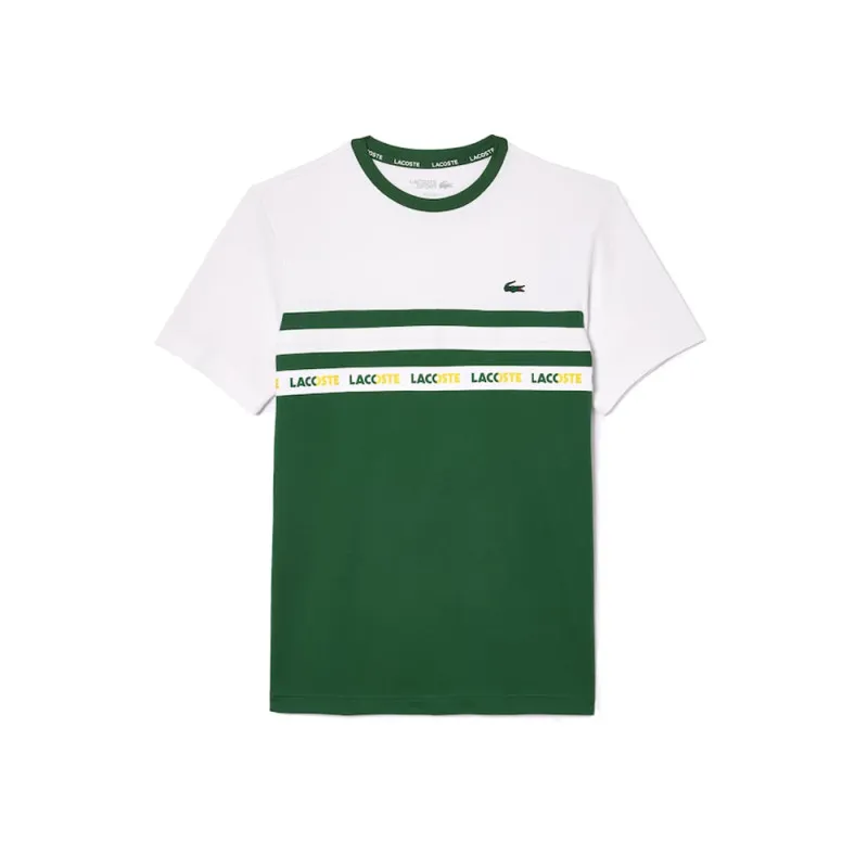 T-SHIRT LACOSTE TENNIS EN PIQUÉ ULTRA-DRY VERT À BANDE SIGLÉE