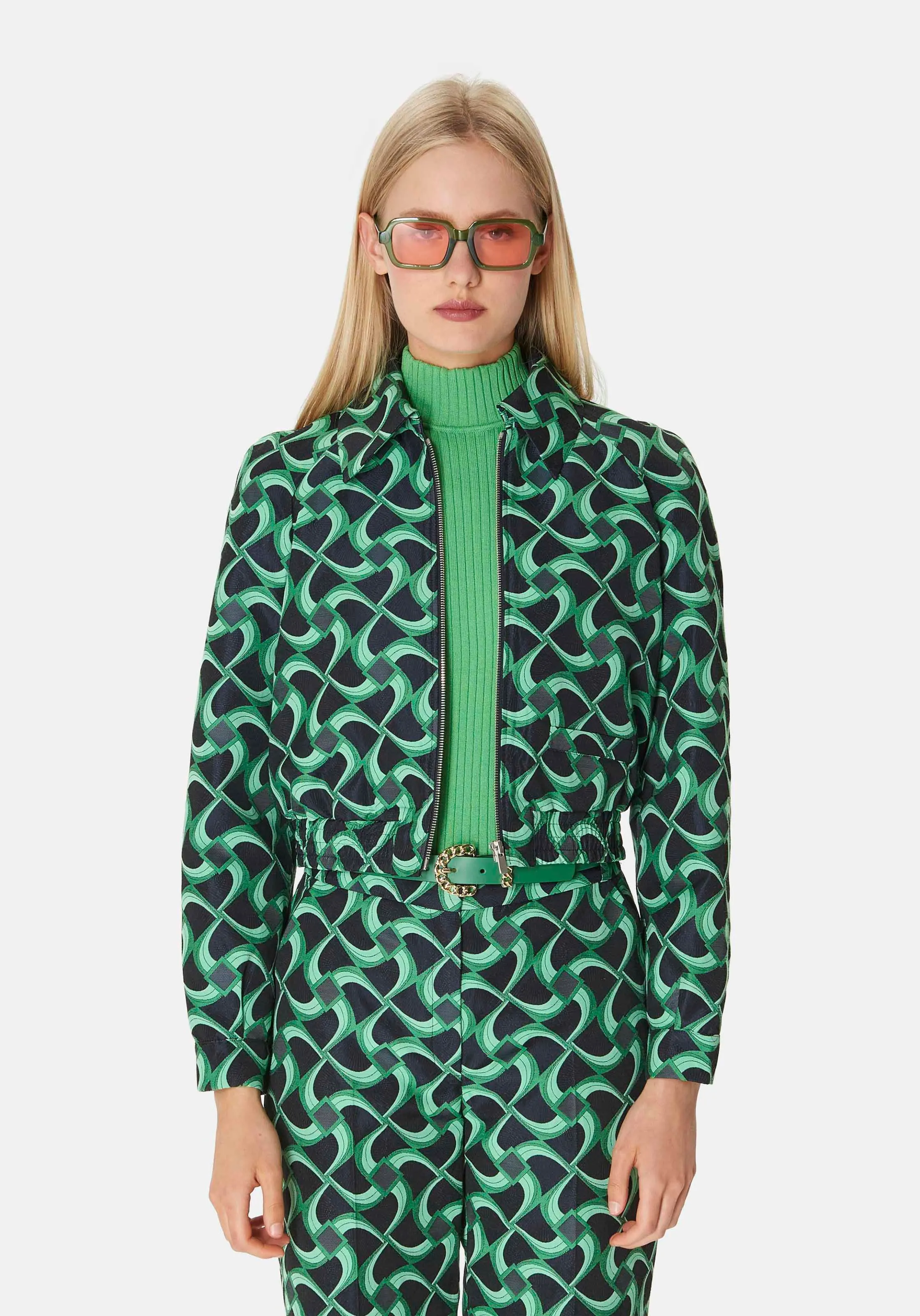 TARA JARMON  Blouson large graphique courte courtes à revers - balthazar - Vert
