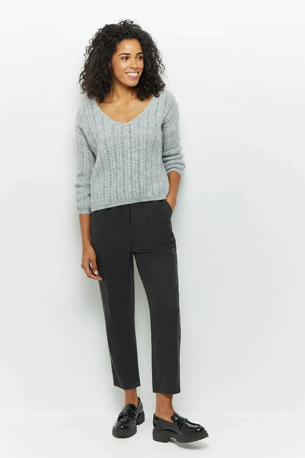 TIMING - Pull gris tricot fantaisie